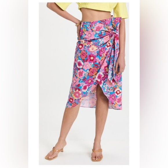 Figue - Floral Midi Skirt - Pink and Blue - Size Small - Picture 1 of 6